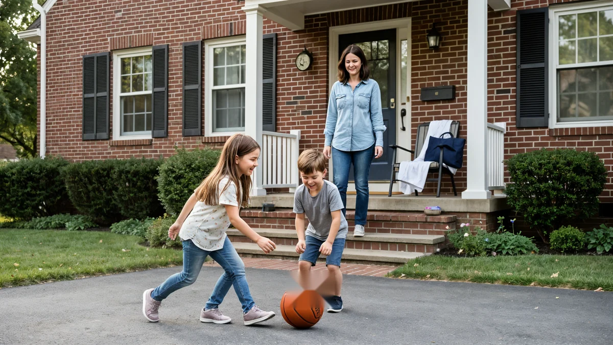 A physician watching her children resume their routine outdoors
